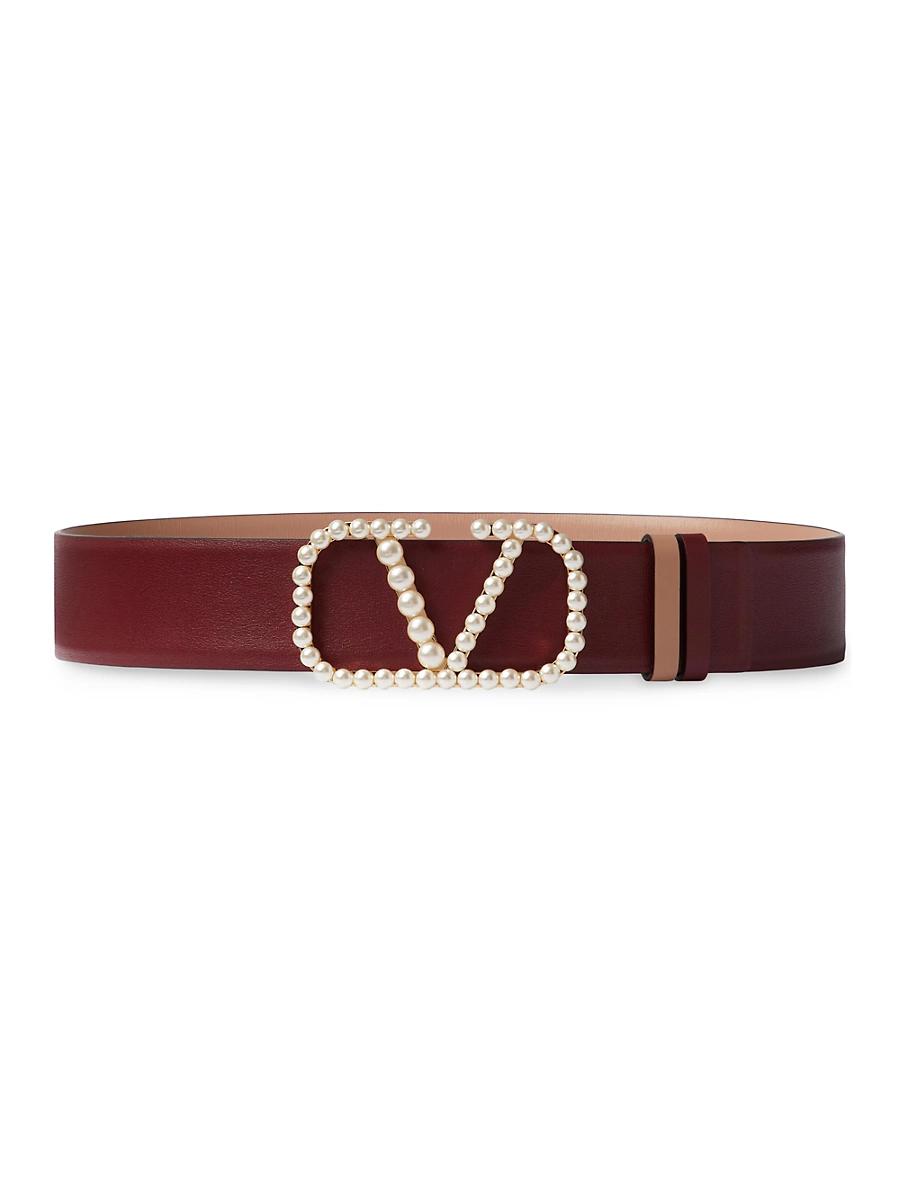 Womens VLogo Signature Reversible Belt in Shiny Calfskin with Pearls 40 MM Product Image