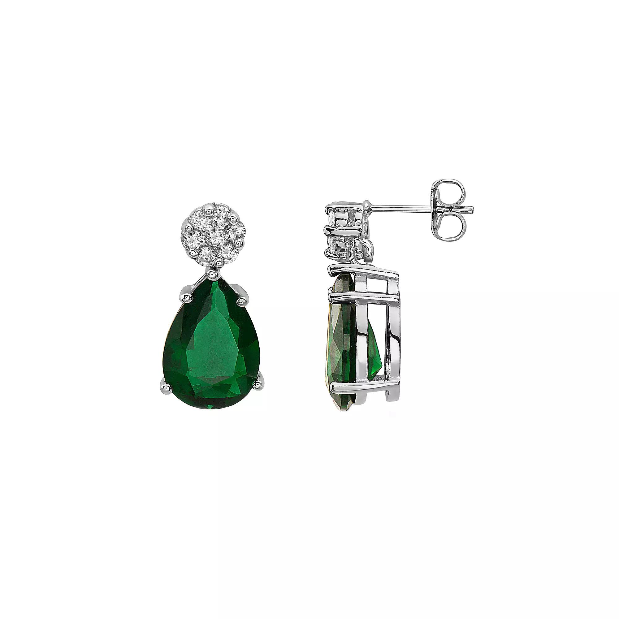 Sterling Silver Green Cubic Zirconia Drop Earrings, Women's Product Image