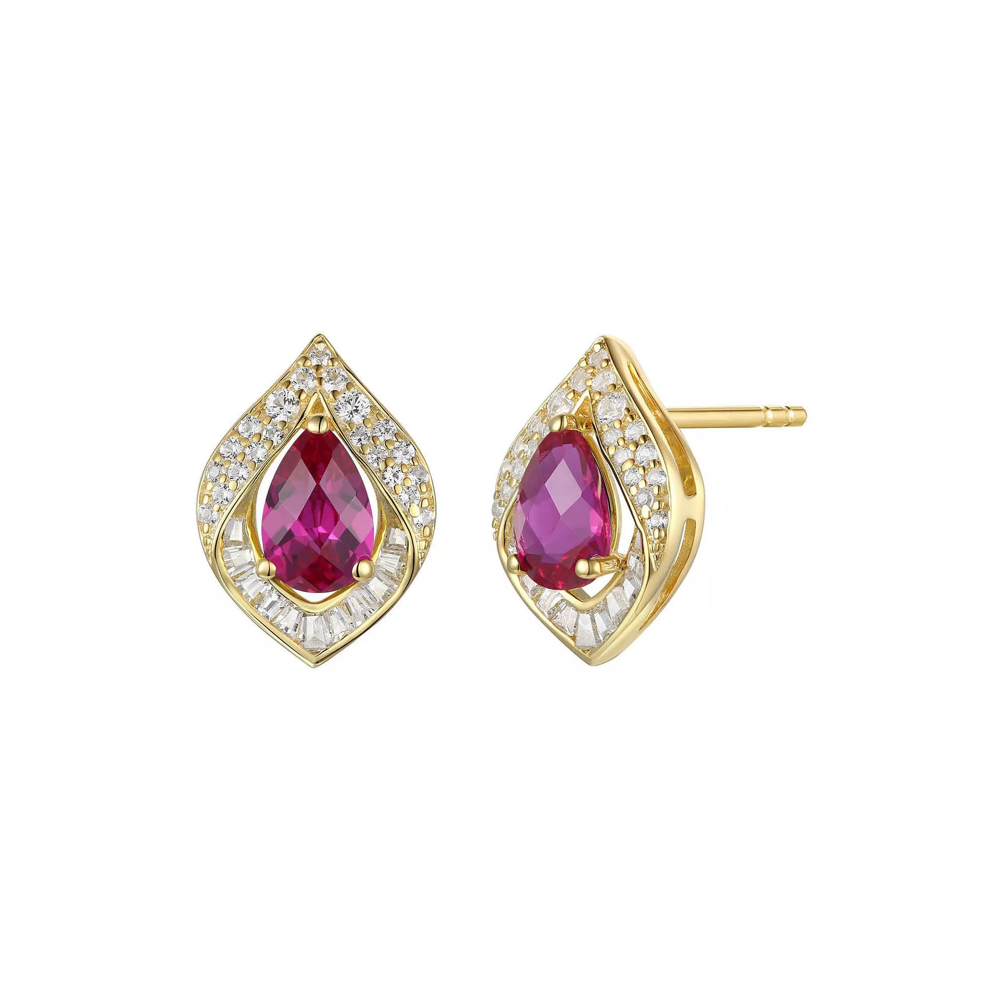 14k Gold Over Silver Lab-Created Ruby Earrings, Women's, Gold Tone Product Image