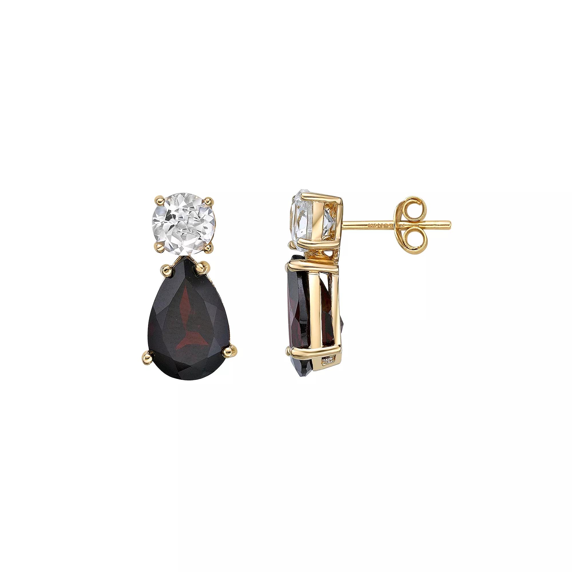 Gemminded 18k Gold Over Silver Garnet & White Topaz Drop Earrings, Women's, Gold Tone Product Image