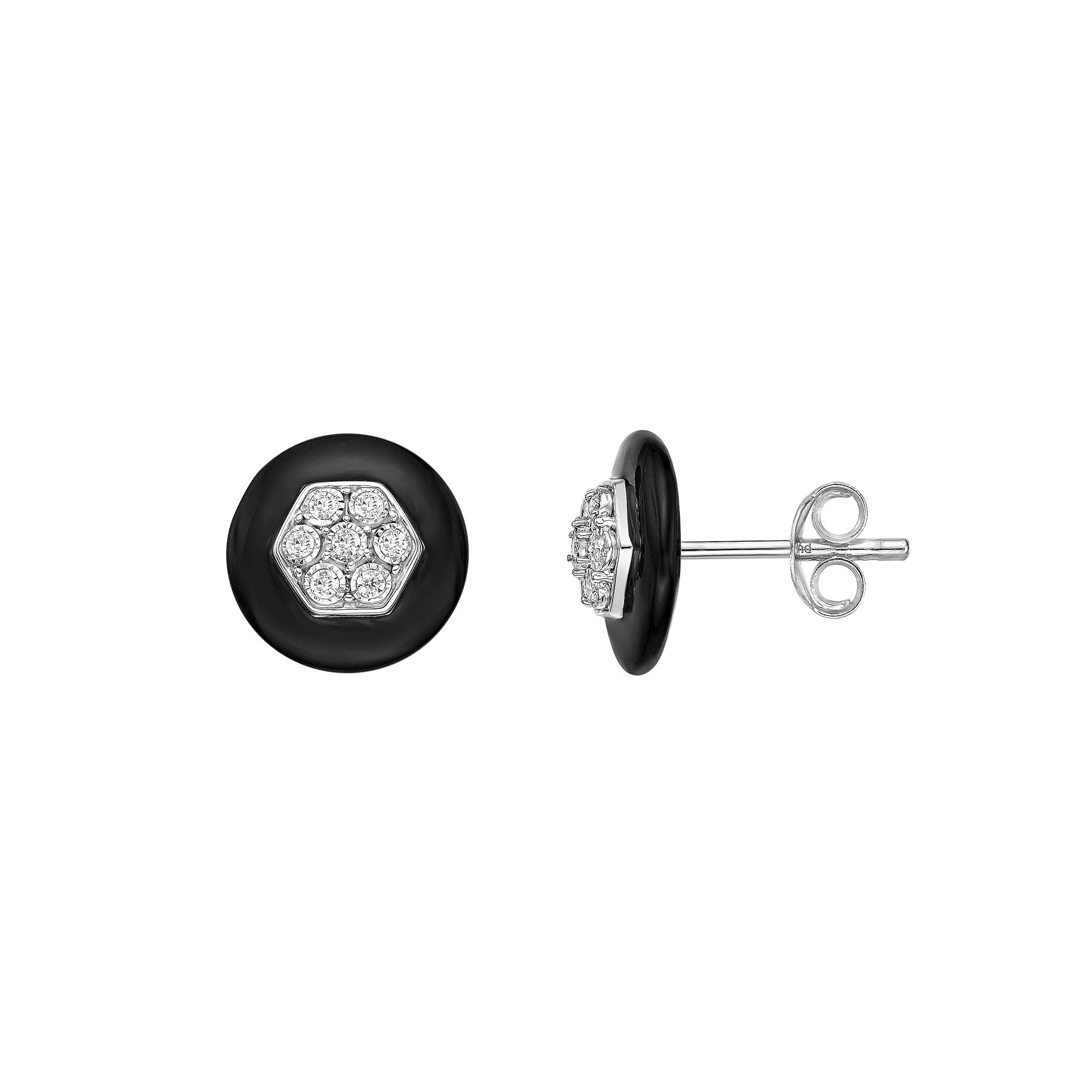 Gemminded Sterling Silver 1/6 Carat. T.W. Diamond Black Ceramic Earrings, Women's Product Image