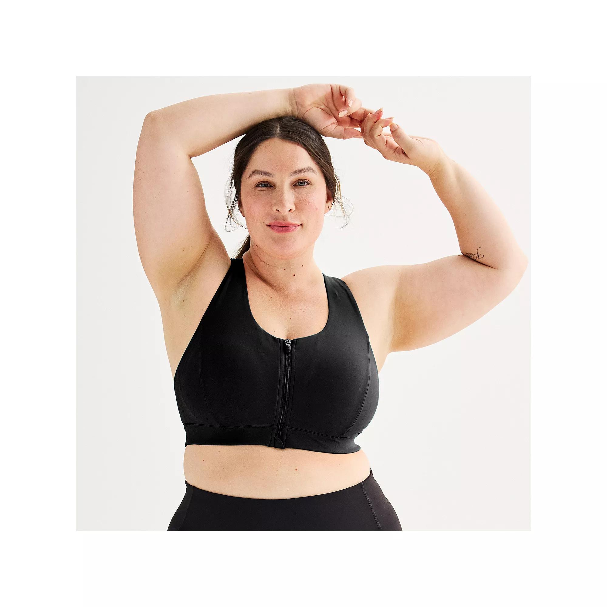 Plus Size Tek Gear® Ultrastretch Medium Support Zip Front Sports Bra, Women's, Size: 1XL, Mineral Black Product Image