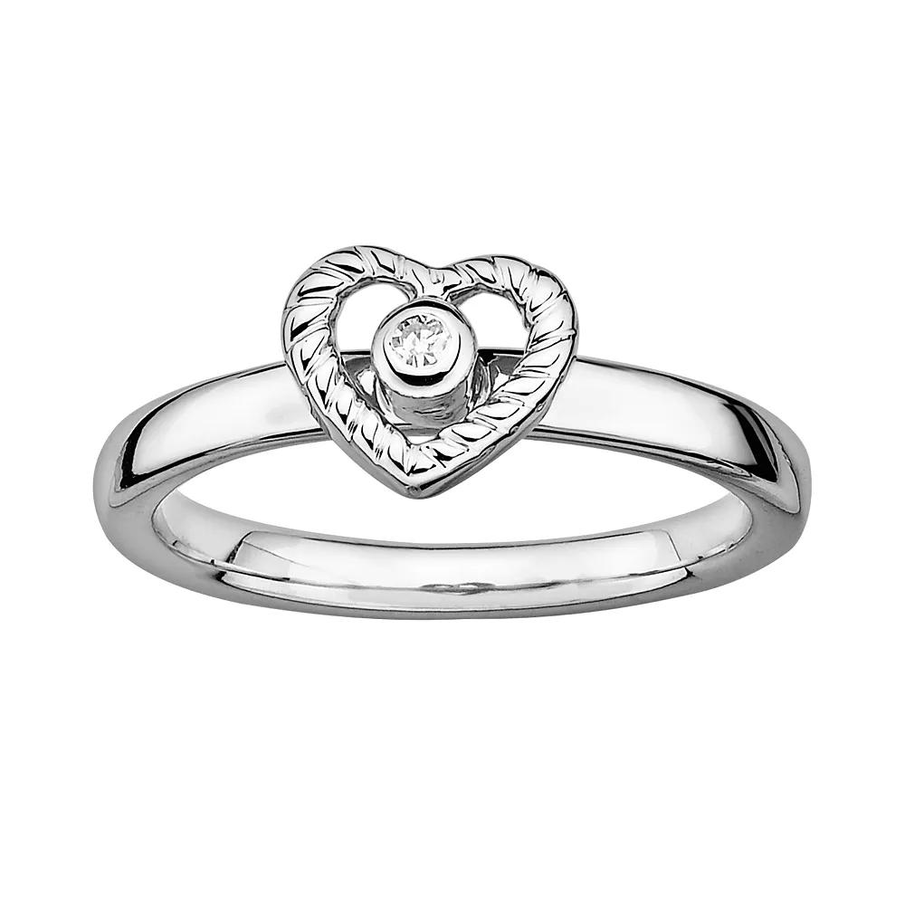 Stacks & Stones Sterling Silver Diamond Accent Openwork Heart Stack Ring, Women's, Size: 10 Product Image