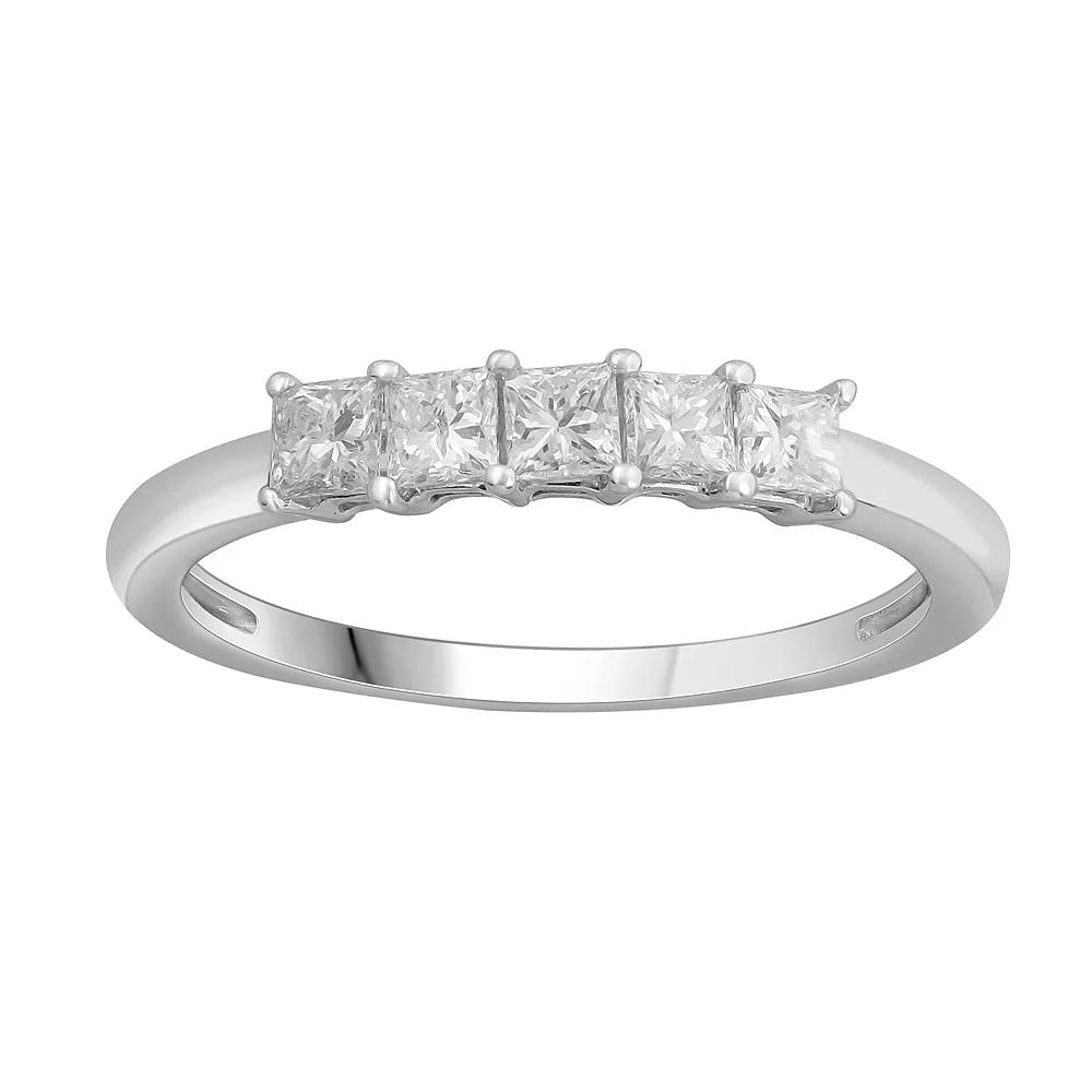 Platinum 1/2 Carat T.W. 5-Stone Diamond Anniversary Band, Women's, Size: 7, White Product Image