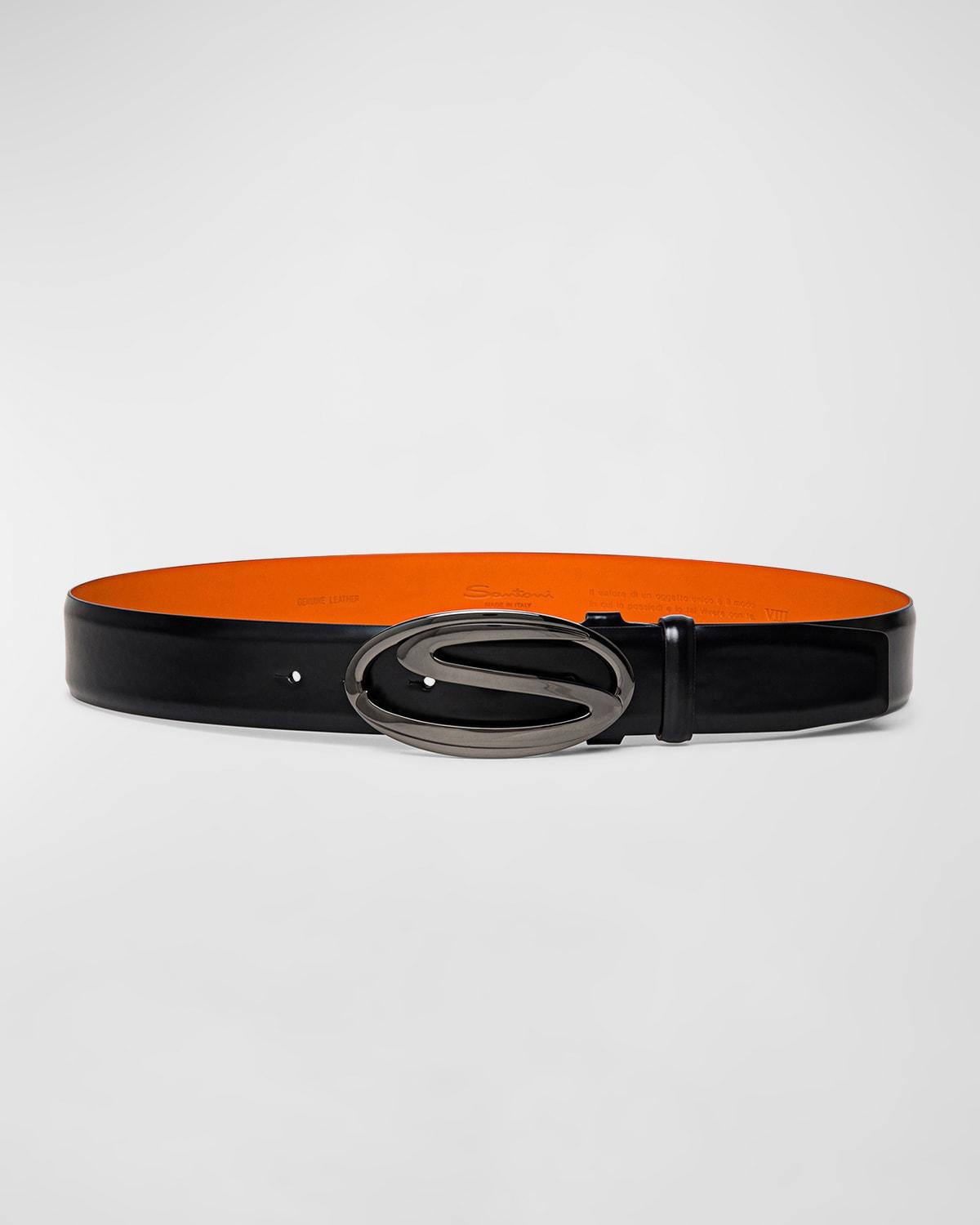 Santoni Mens Leather Logo Buckle Belt Product Image