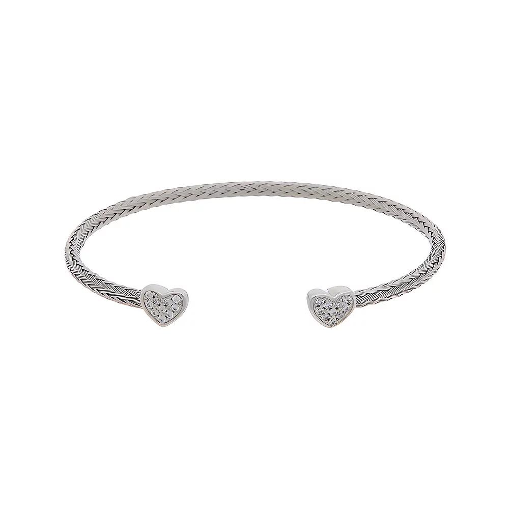 Juvell 18k White Gold Plated Cubic Zirconia Heart Ends Cuff Bracelet, Women's, Two Tone Product Image