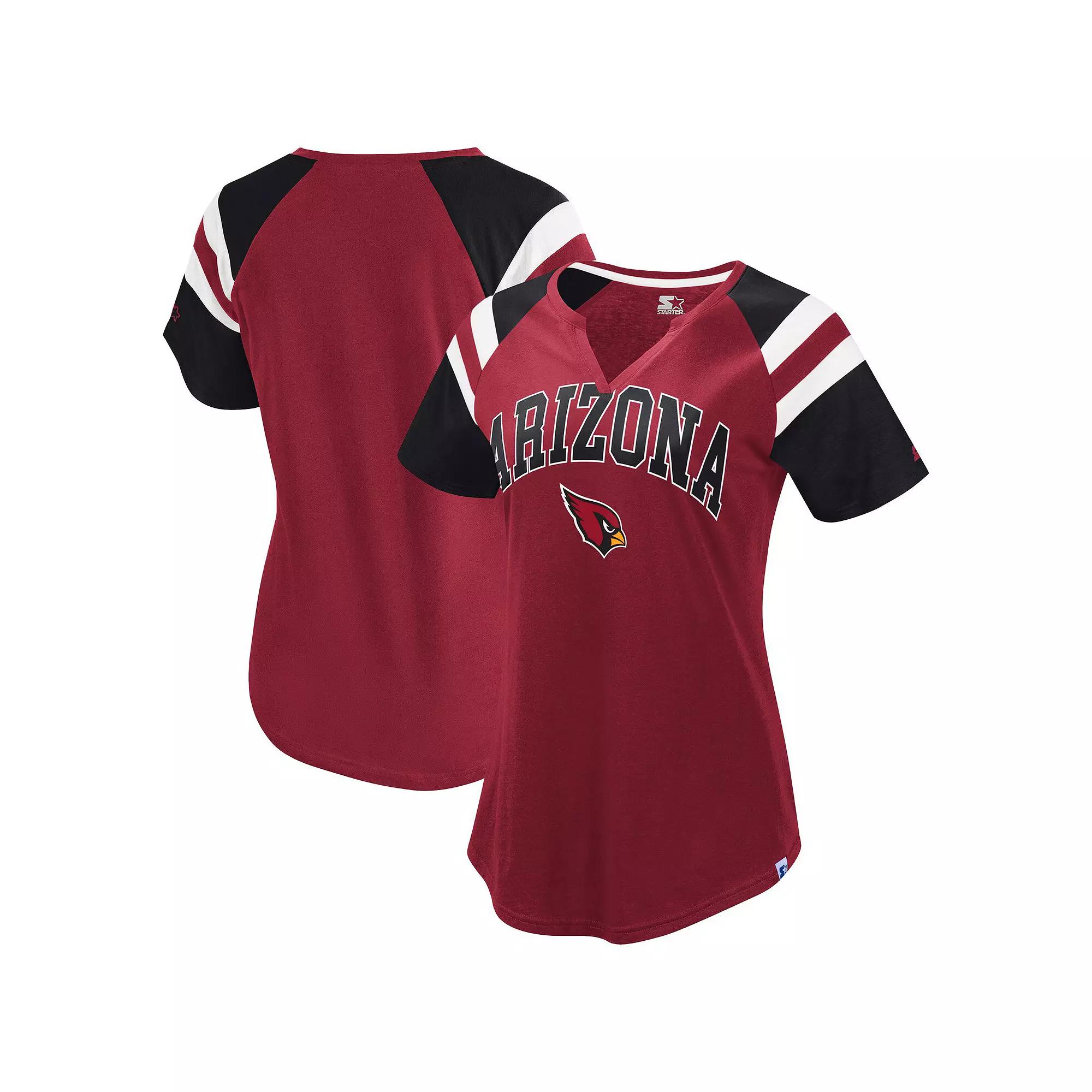 Women's Starter  Cardinal Arizona Cardinals Game On Notch Neck Raglan T-Shirt, Size: 2XL, Red Product Image