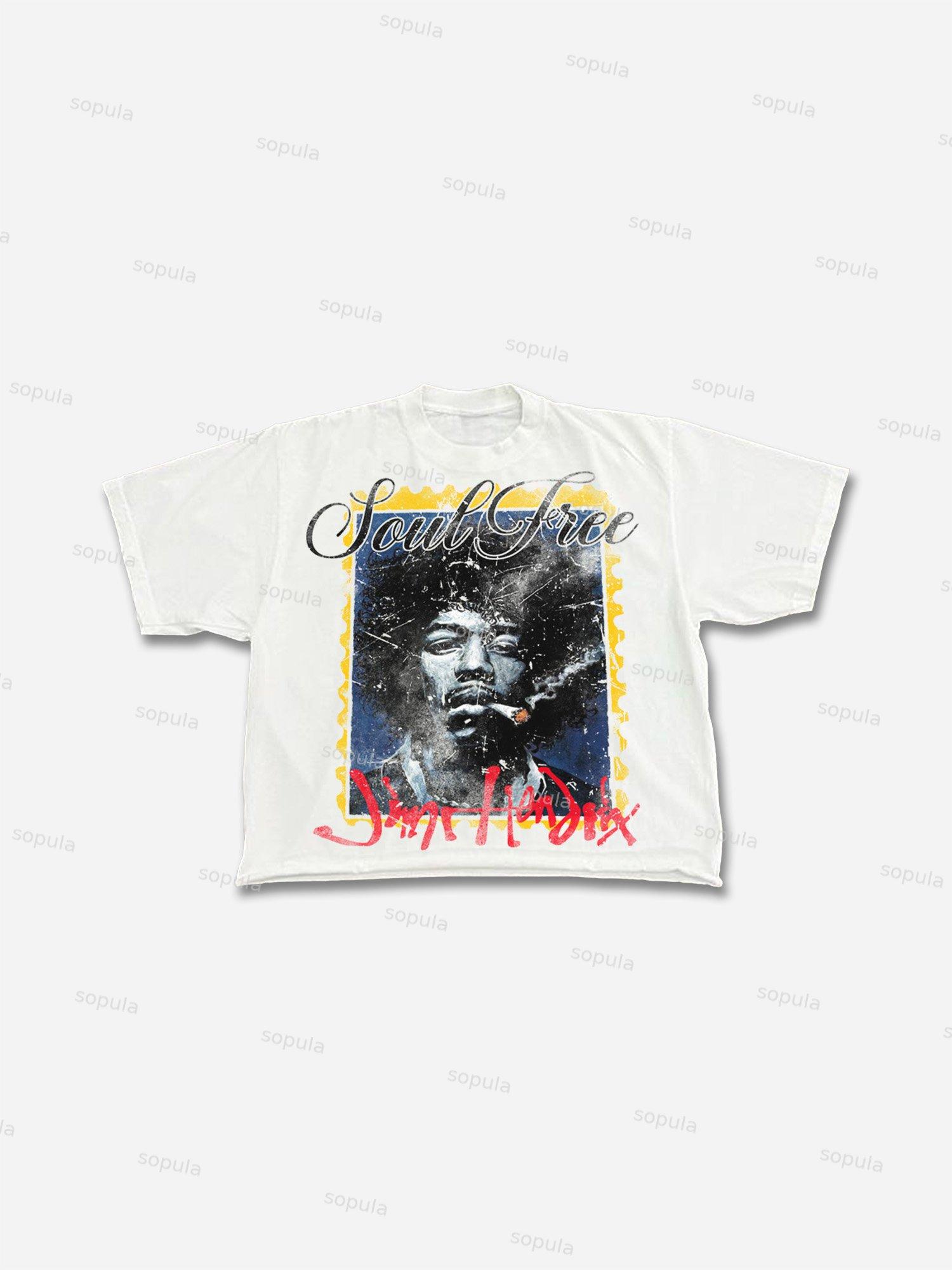 Jimi Hendrix Old Vintage Portrait Graphic Cropped T-shirt Product Image