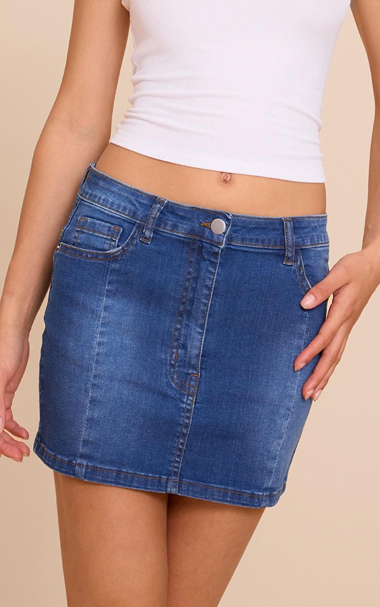 Mid Blue Wash Stretch Denim Mini Skirt Product Image
