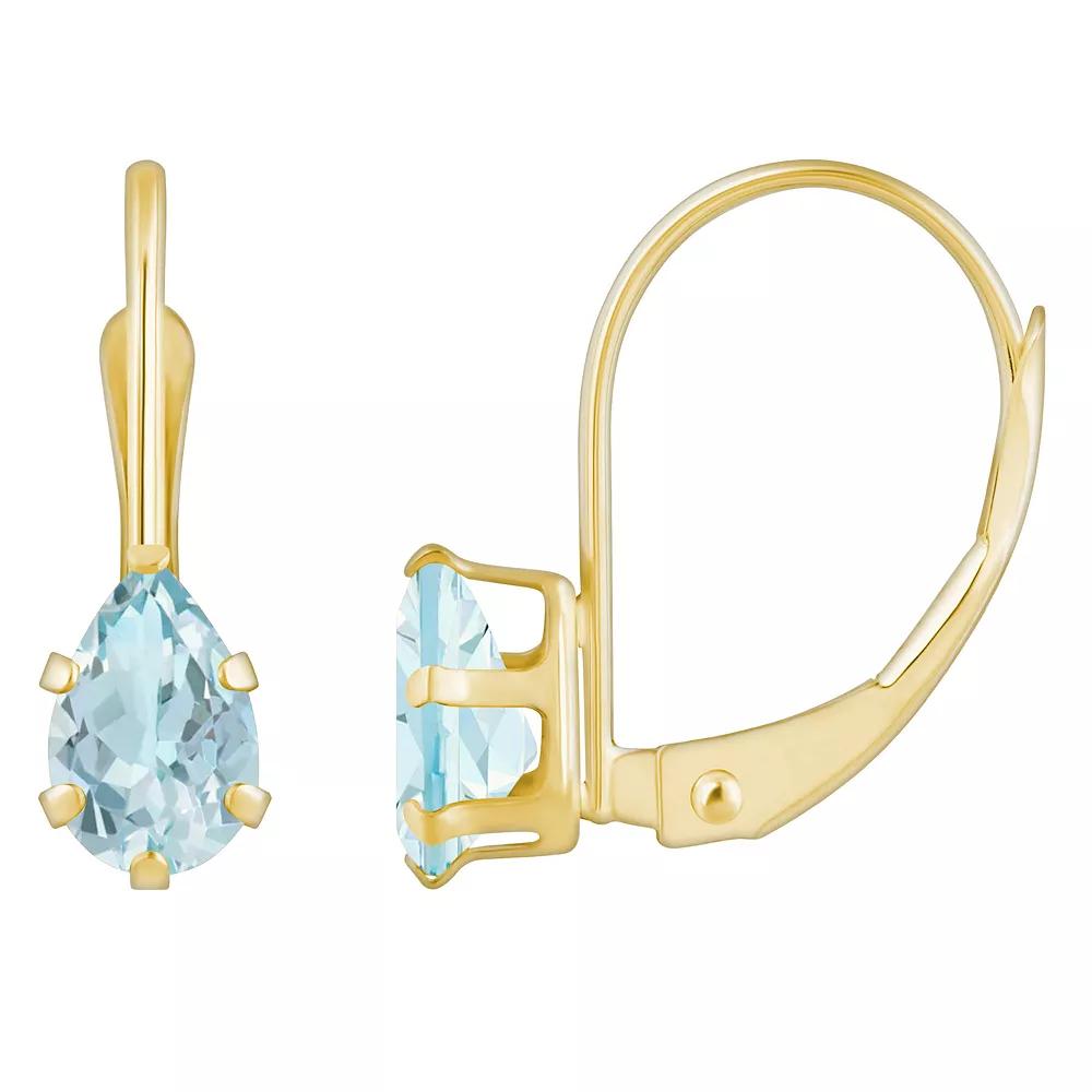 Celebration Gems 10k Gold Pear Shape Aquamarine Leverback Earrings, Women's Product Image