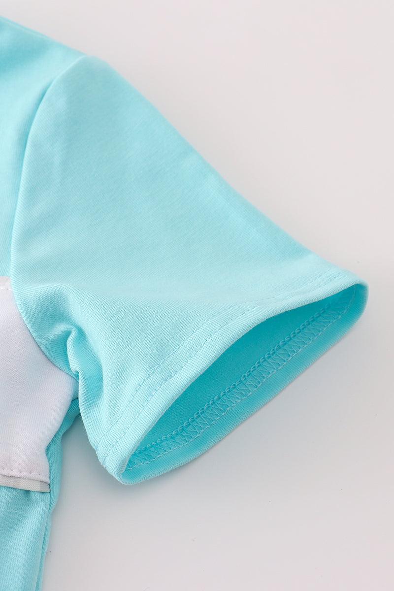 Blue taco embroidery stripe shorts set Product Image