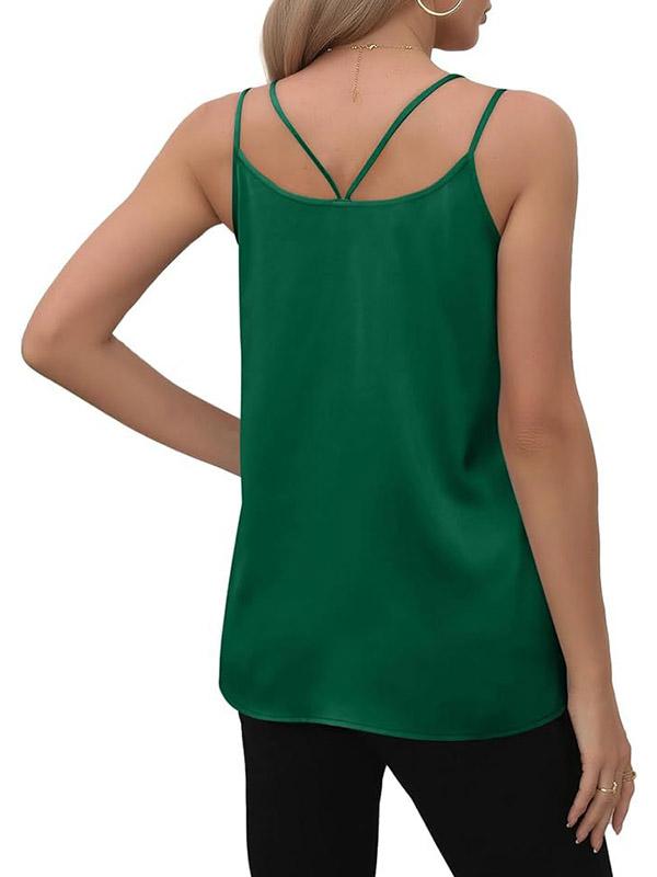 Loose Sleeveless Solid Color Spaghetti-Neck Vest Top Product Image
