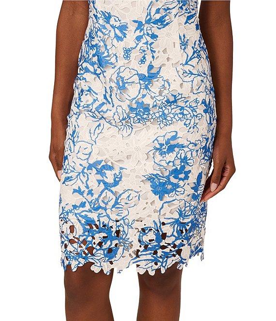 Adrianna Papell Floral Lace Boat Neck Cap Sleeve Sheath Dress Product Image