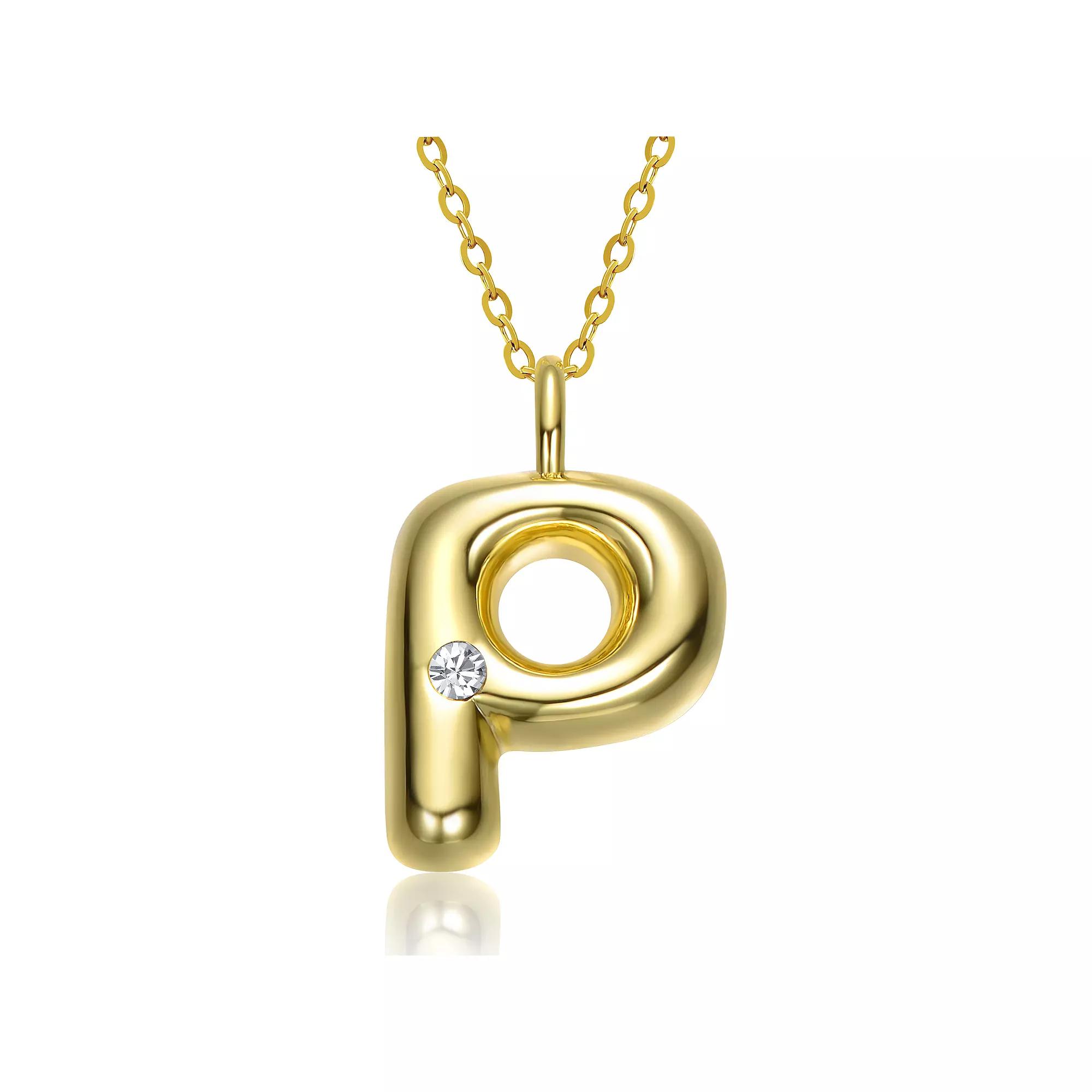 14k Gold Plated Bubble Initial Pendant Necklace, Womens Gold Tone P Product Image