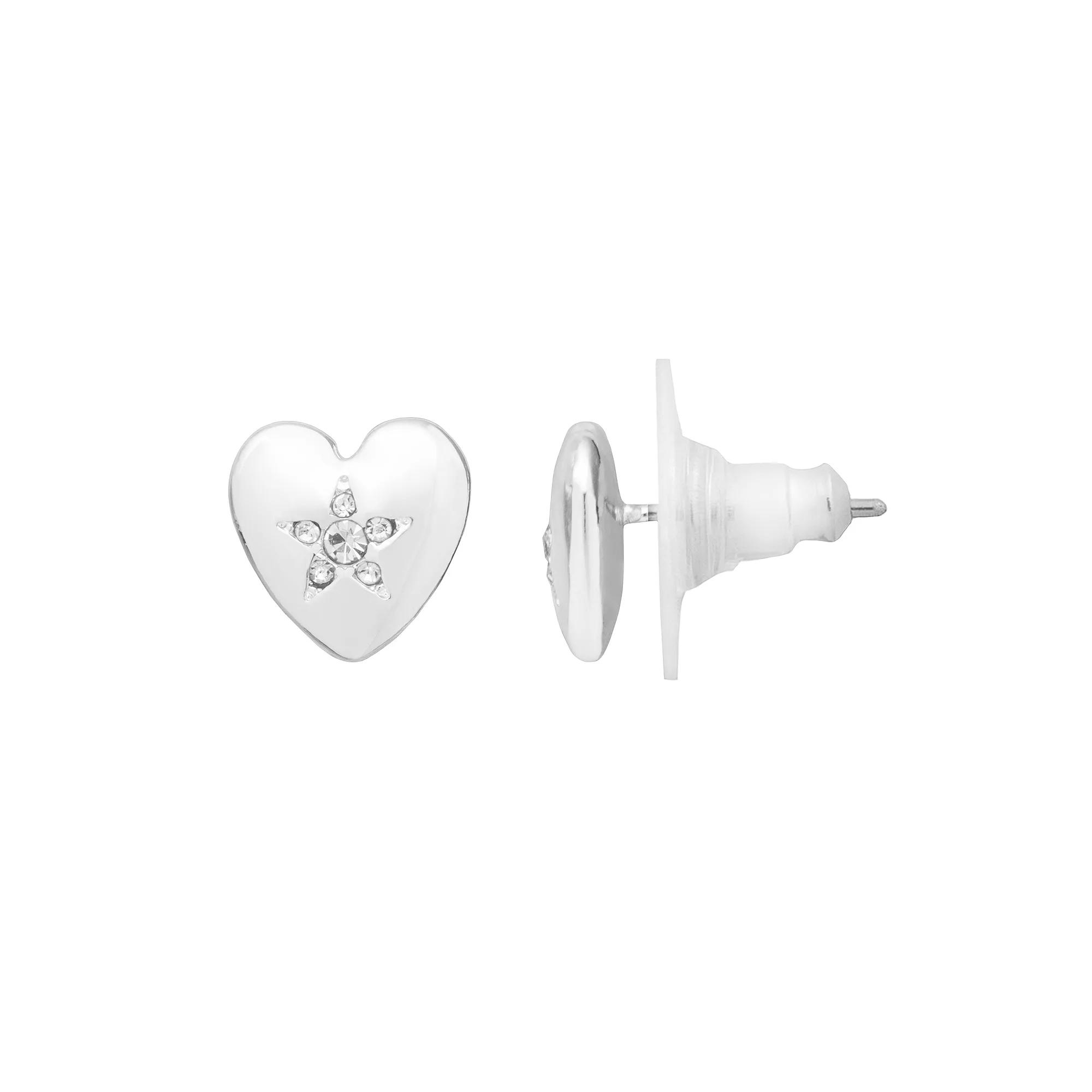 LC Lauren Conrad Silver Tone Western Puff Heart Stud Earrings, Women's, Clear Product Image