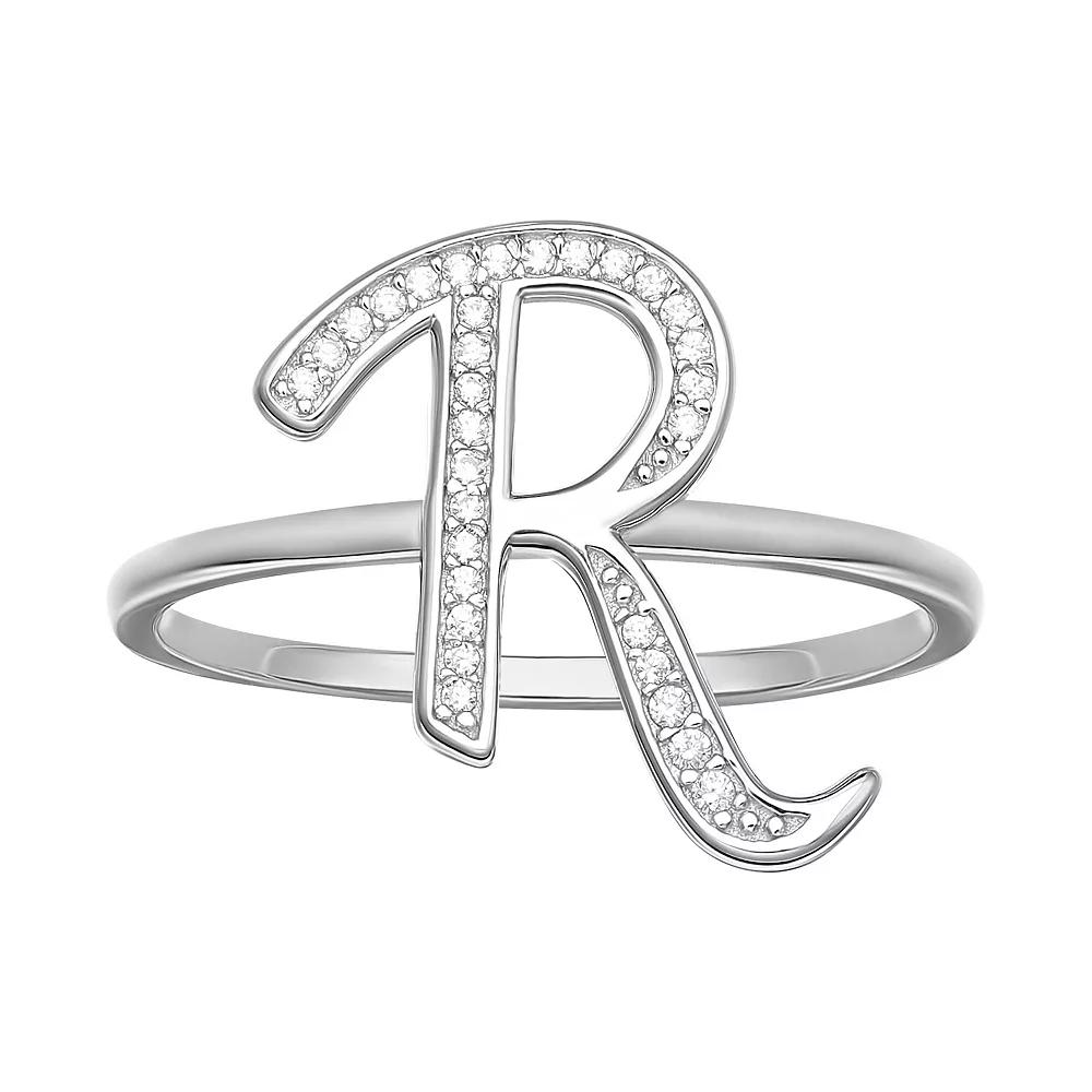 PRIMROSE Sterling Silver Cubic Zirconia Initial Ring, Womens Sterling Silver E Product Image