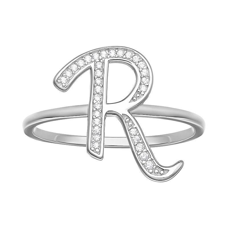 PRIMROSE Sterling Silver Cubic Zirconia Initial Ring, Womens Sterling Silver E Product Image