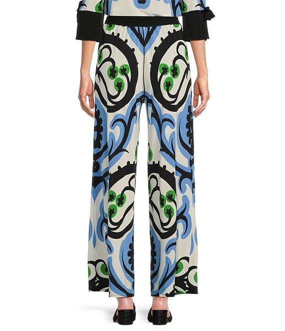 Eva Varro Baroque Print Knit Jersey Drawstring Elastic Waist Straight Leg Pants Product Image
