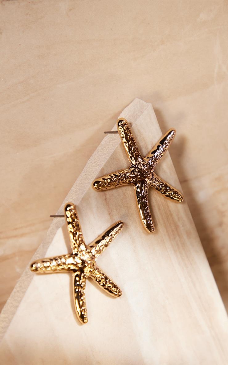 Gold Oversized Starfish Statement Earrings Product Image