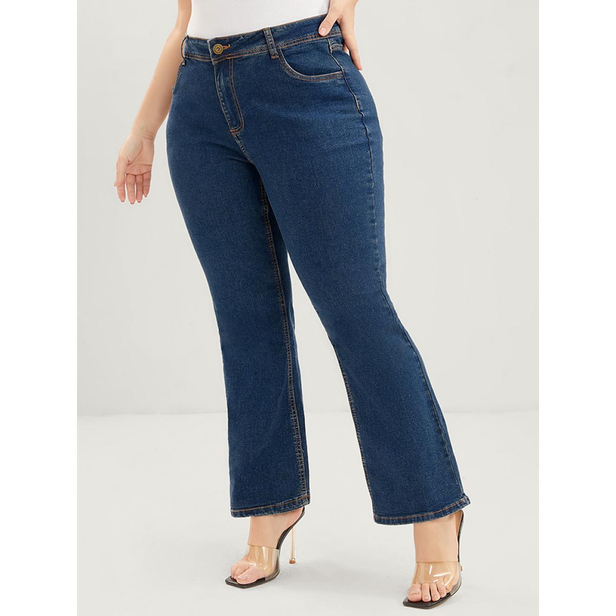 Plus Size Bootcut Slightly Stretchy High Rise Dark Wash Jeans Women Indigo Casual Plain Plain Low stretch Pocket Jeans BloomChic 22/3X Product Image