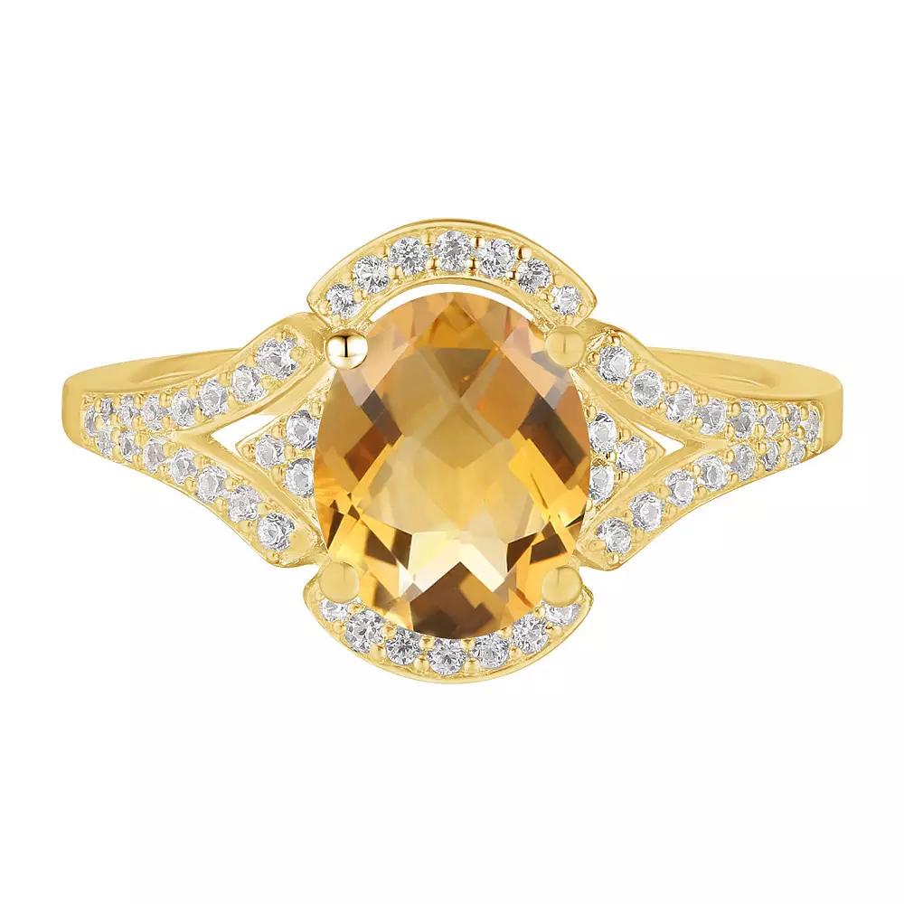 14k Gold Over Silver Oval-Cut Citrine & Lab-Created White Sapphire Ring, Women's, Size: 7, Gold Tone Product Image