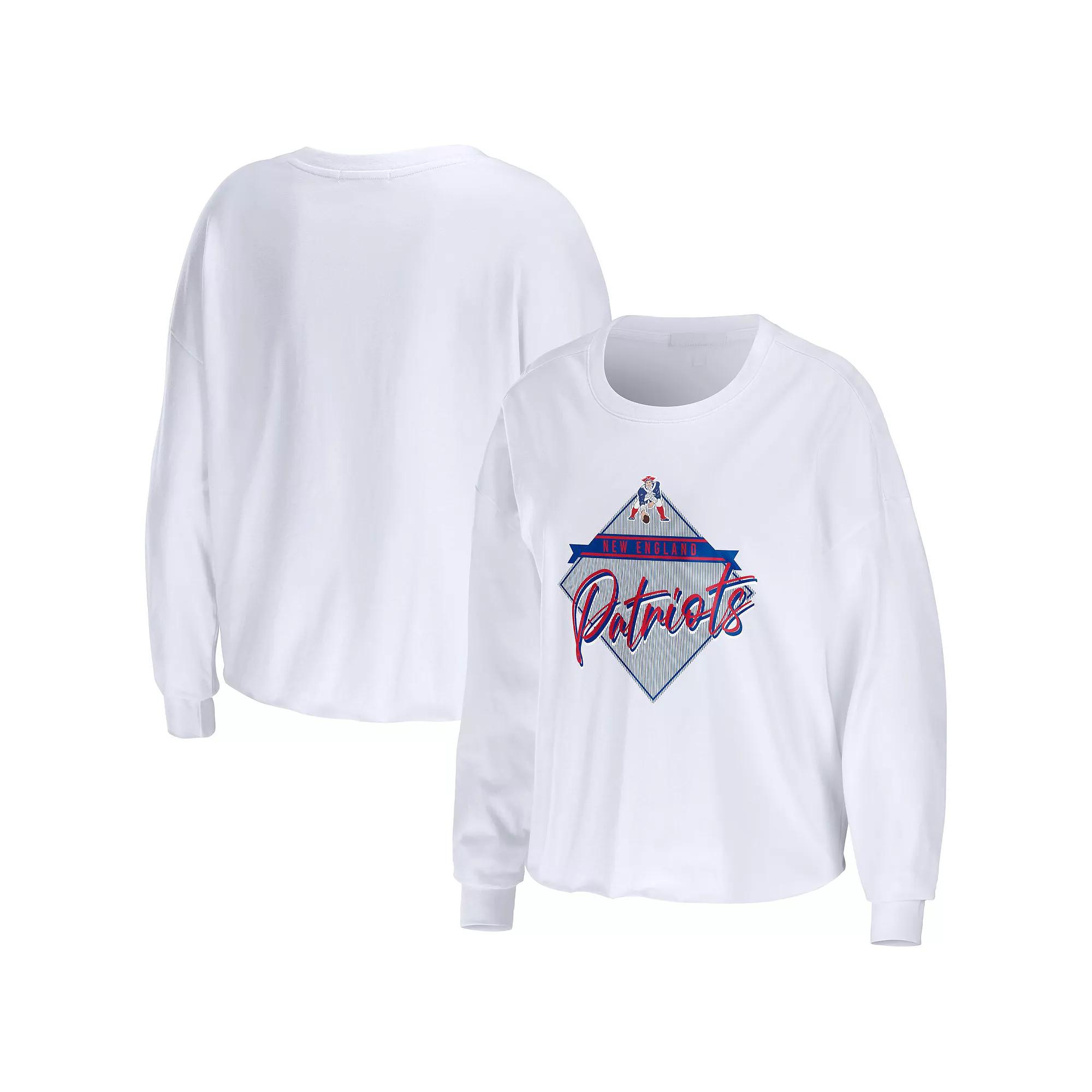 Women's WEAR by Erin Andrews White New England Patriots Domestic Cropped Long Sleeve T-Shirt, Size: Medium Product Image