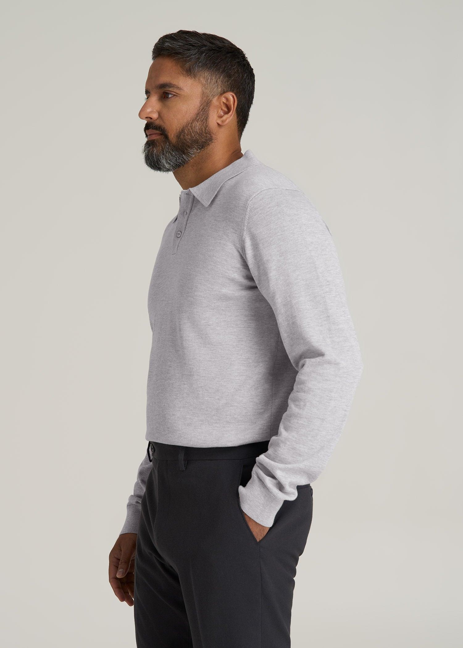 Polo Sweater for Tall Men in Light Grey Male Product Image