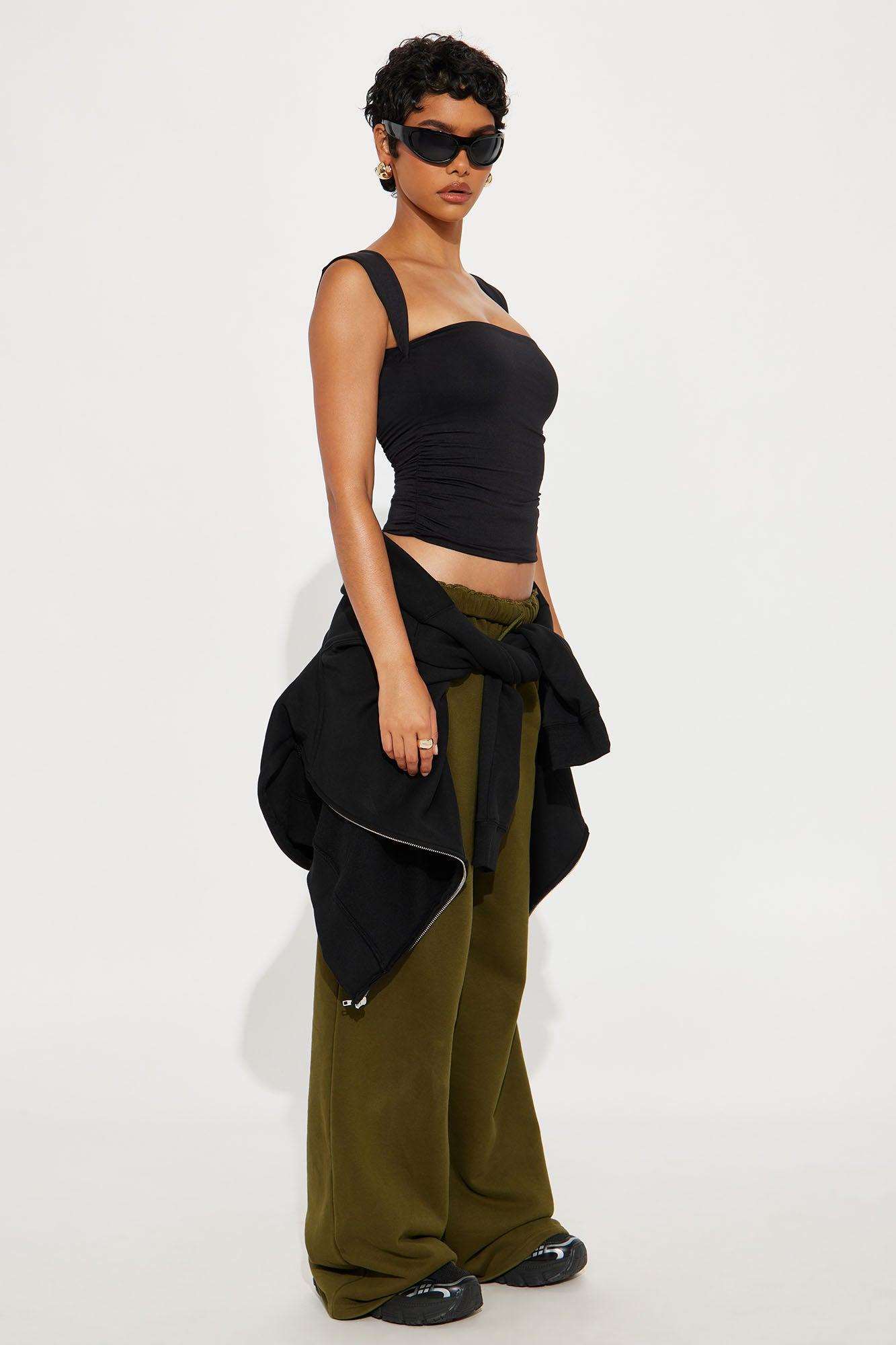 Contour Double Lined Straight Neck Tank Top - Black Female Product Image