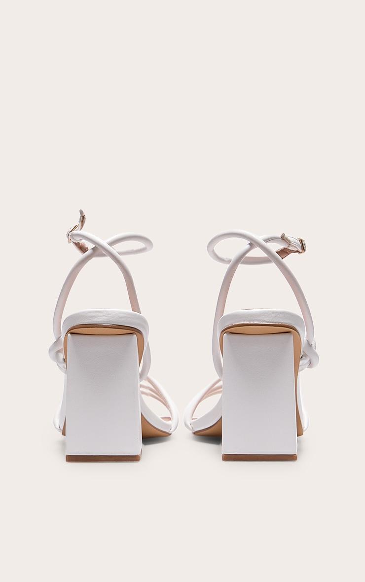 White Pu Square Toe Strappy Tube Asymmetric Block Heeled Sandals Product Image