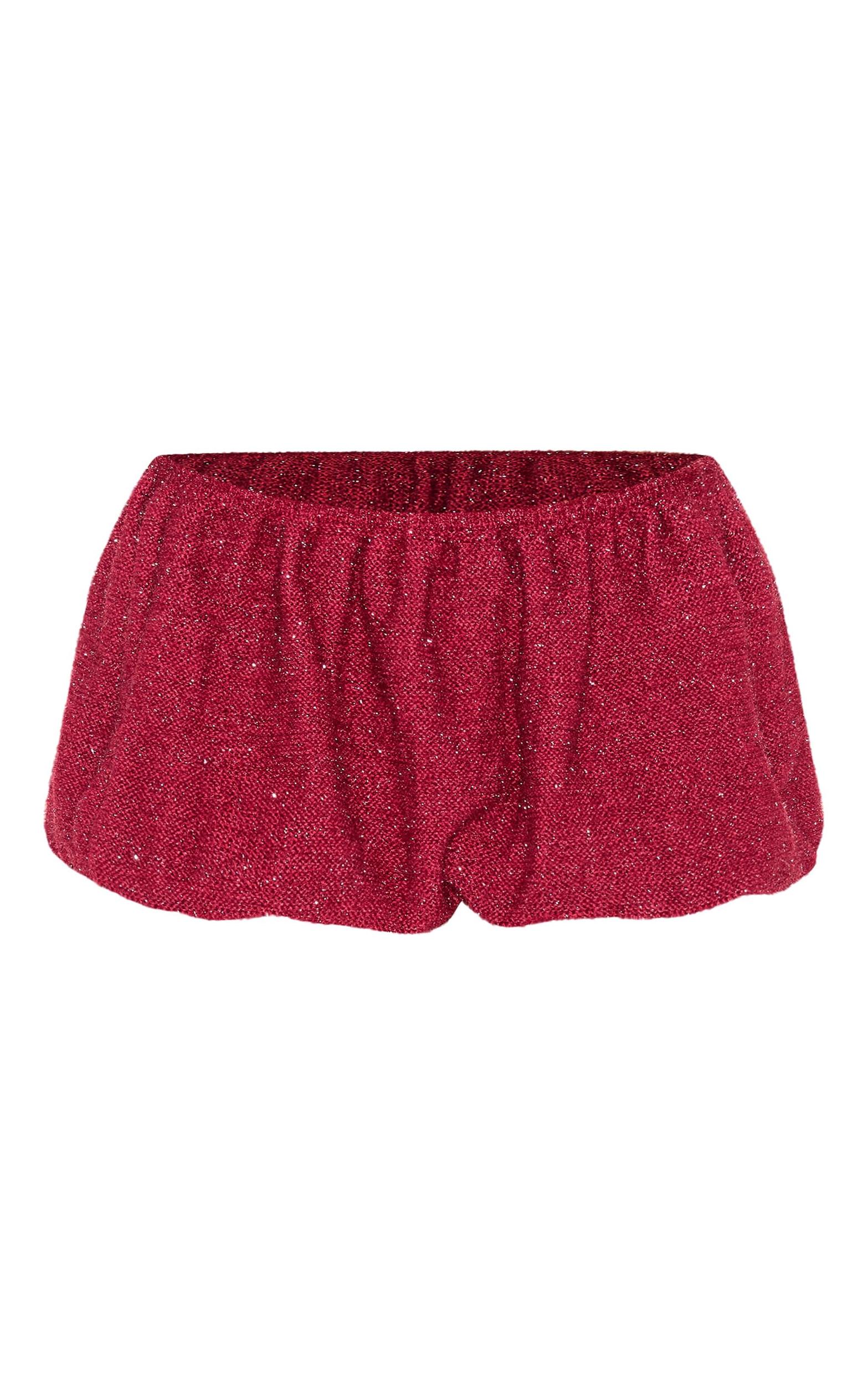 Wine Tinsel Knit Detail Puffball Skirt Product Image