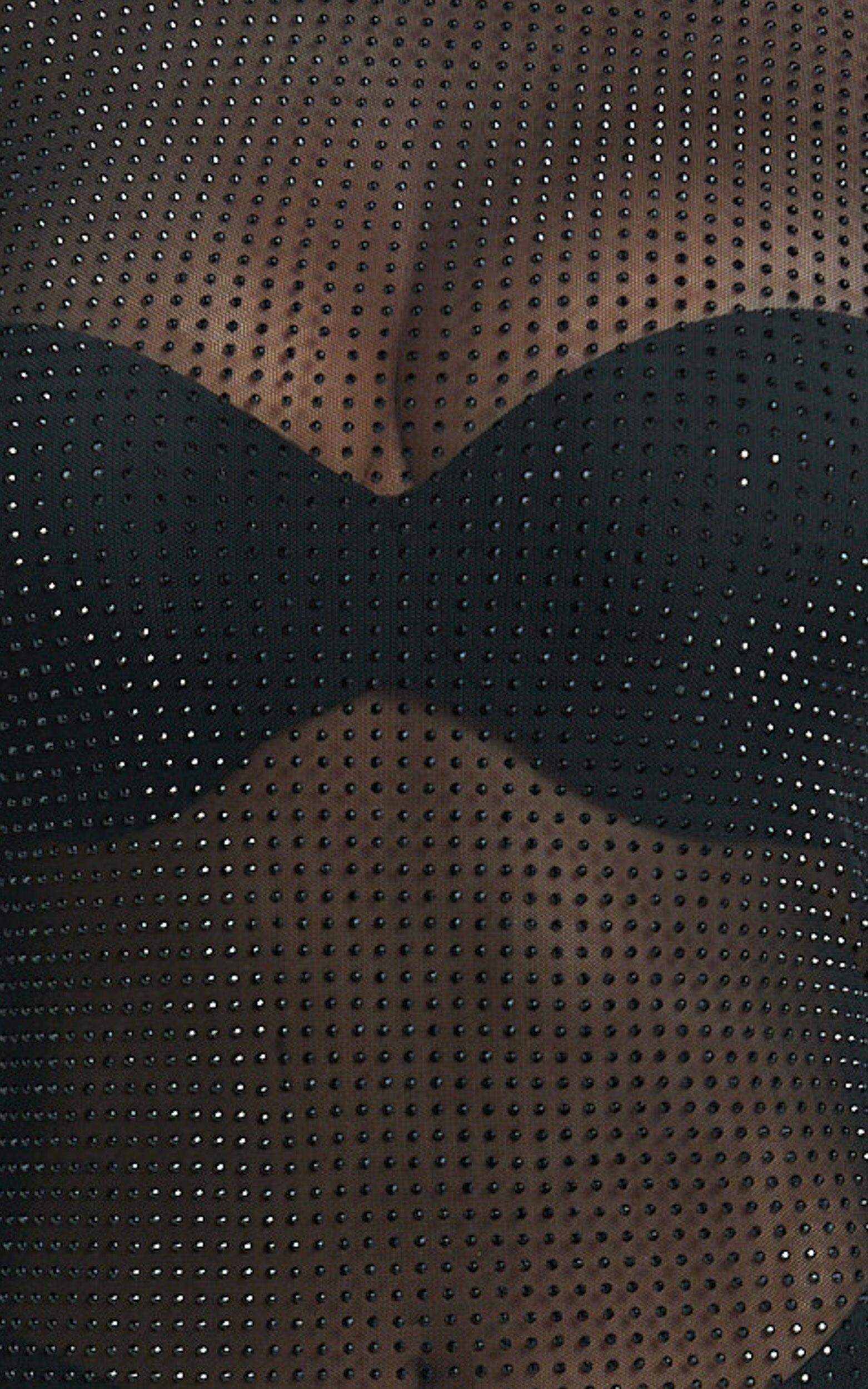 Ellise Maxi Dress - Diamante High Neck Long Sleeve Bodycon Dress in Black Product Image