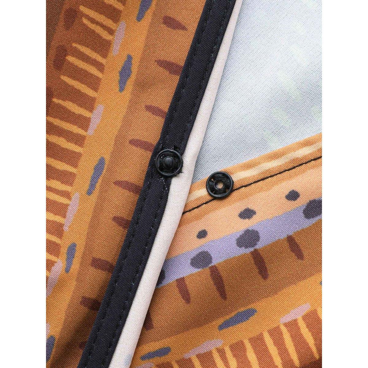 Plus Size Boho Print Belted Lantern Sleeve Dress Black Women Resort Belted Overlap Collar Long Sleeve Curvy BloomChic 10/M Product Image