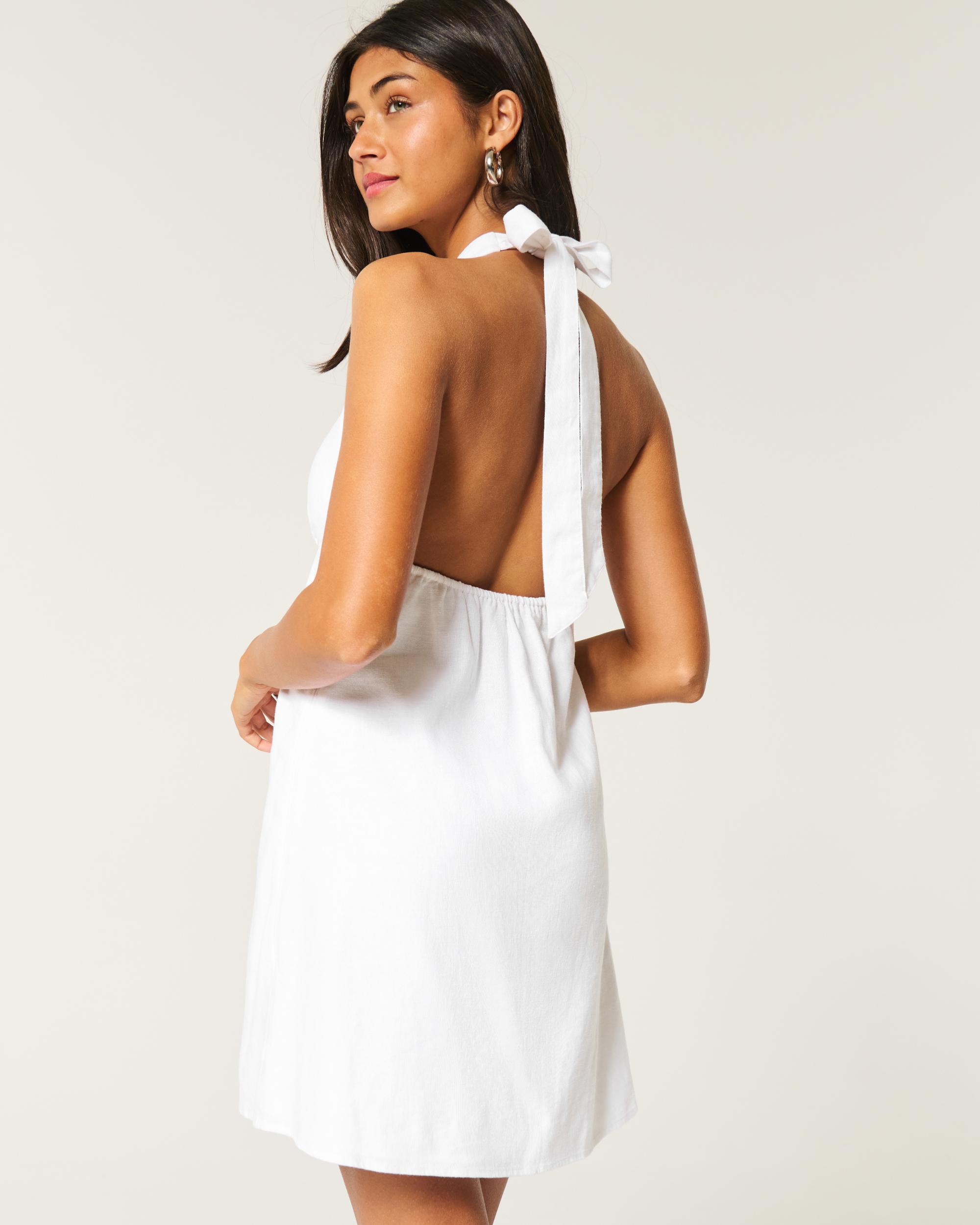 Open Back Linen-Blend Halter Dress Product Image