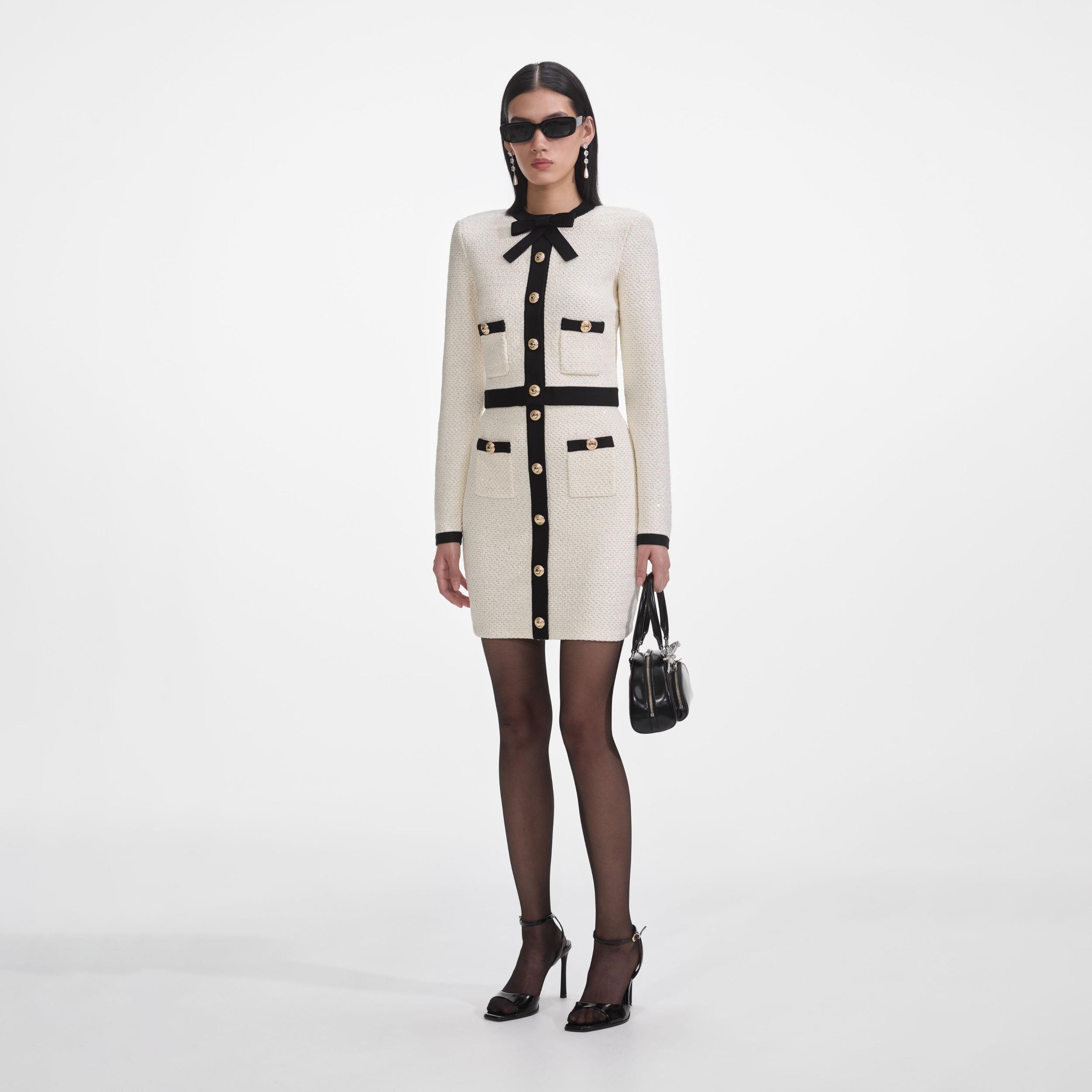 Cream Sequin Pussy Bow Cardigan Product Image