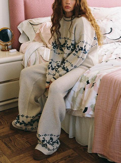 Alpine Knit Pants Cream / Blue Product Image