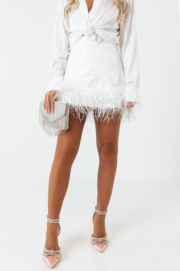 The Freesia Patent Feather Skirt In White Product Image