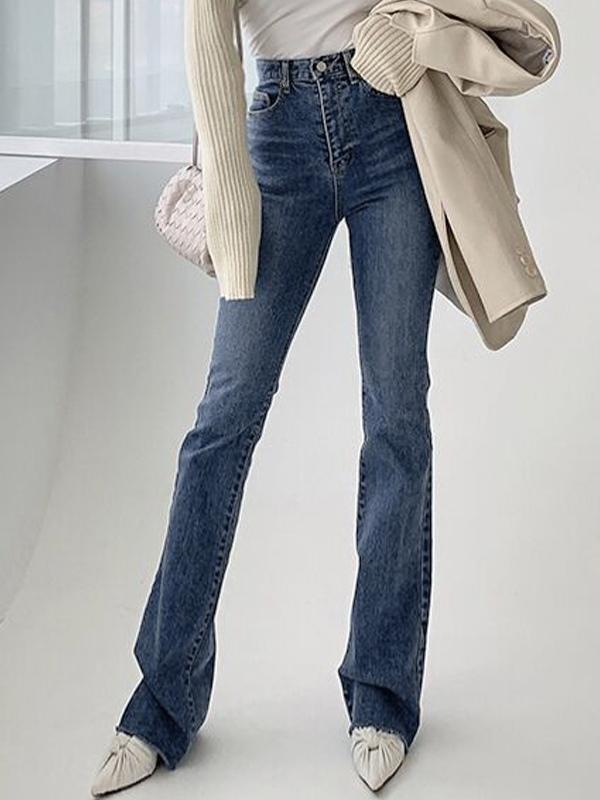 Vintage High Rise Elastic Flared Slim Jeans Product Image