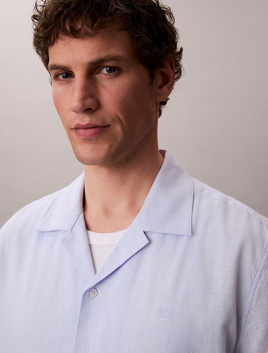 Linen Cotton Short Sleeve Button-Down Shirt Product Image