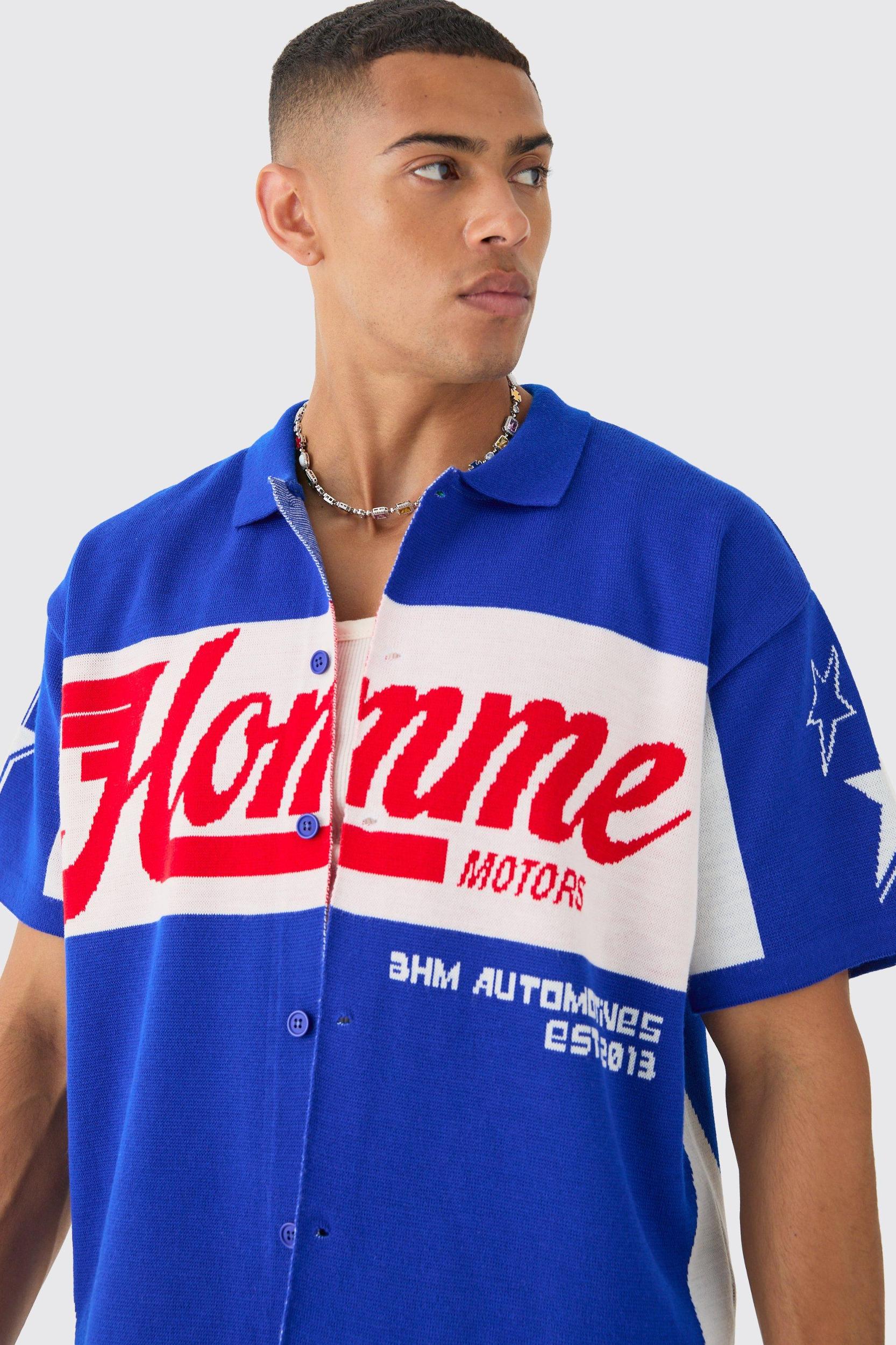 Boxy Oversized Moto Knitted Shirt | boohooMAN USA Product Image