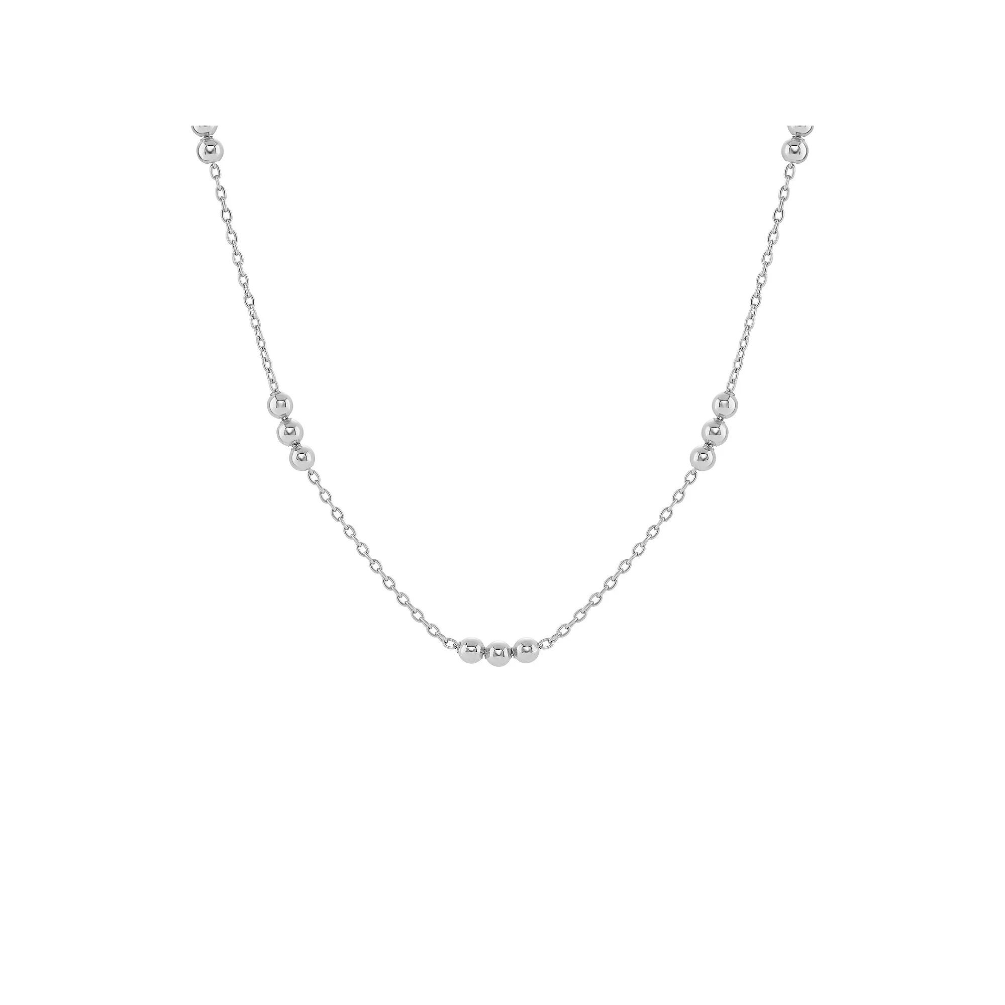 PRIMROSE Triple Polished Bead Station Cable Chain, Women's, Size: 18", Silver Tone Product Image