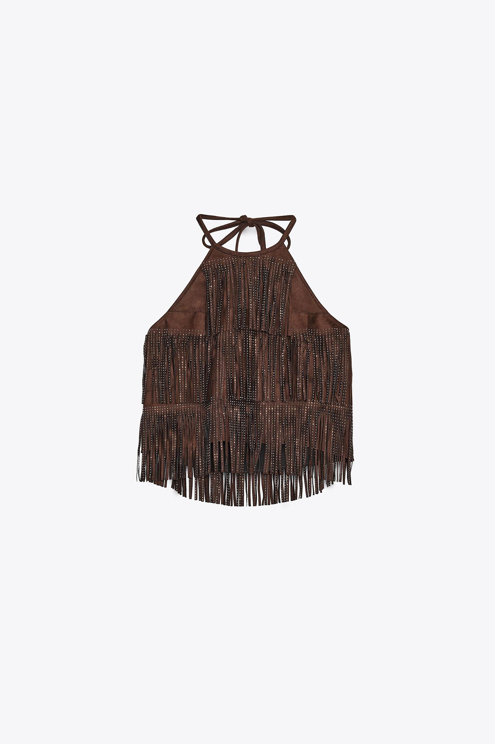 SHIMMER FAUX SUEDE FRINGE TOP Product Image