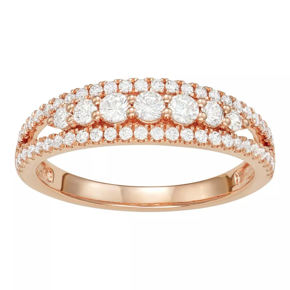 10k Gold 5/8 Carat T.W. Diamond Split Shank Ring, Women's, Size: 7, 10k Rose Gold Product Image