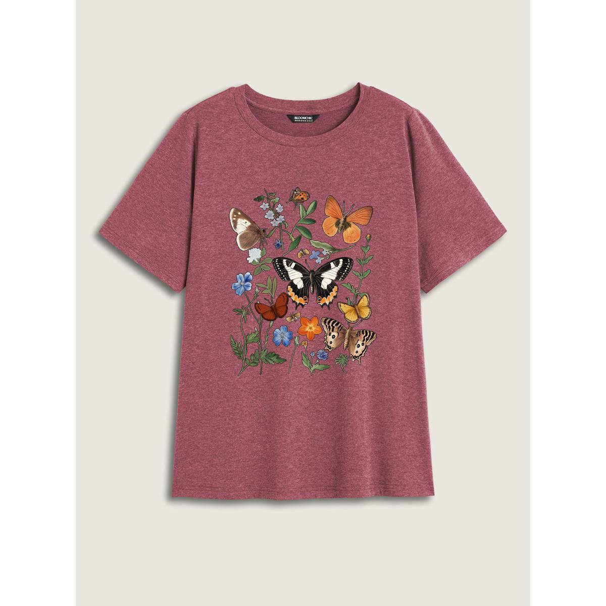 Plus Size Bookish Cat Printed Round Neck T-Shirt Plum Women Non Animals Round Neck Everyday-Casual T-shirts BloomChic 30/6X Product Image