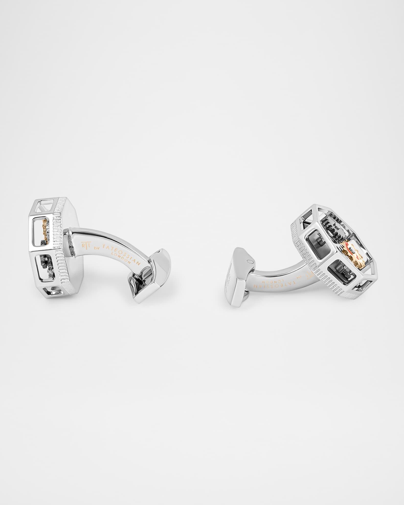 Men's Palladium and Rose-Tone Hexagonal Octo Gear Cufflinks Product Image