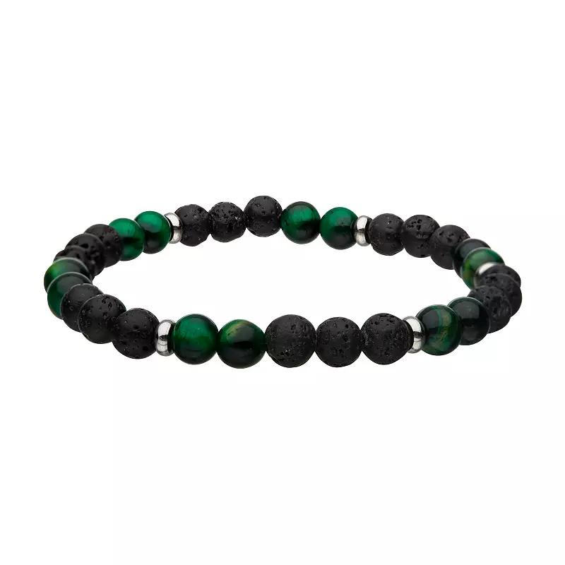 Mens Stainless Steel Tiger Eye Beaded Bracelet Yellow Product Image