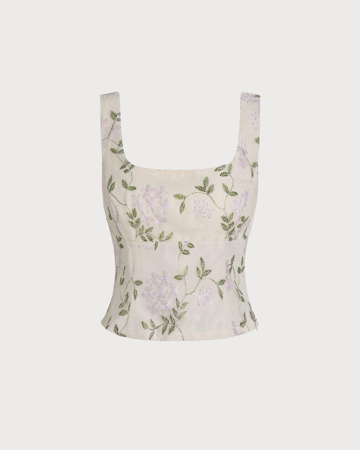 Beige Floral Slim Tank Top Product Image
