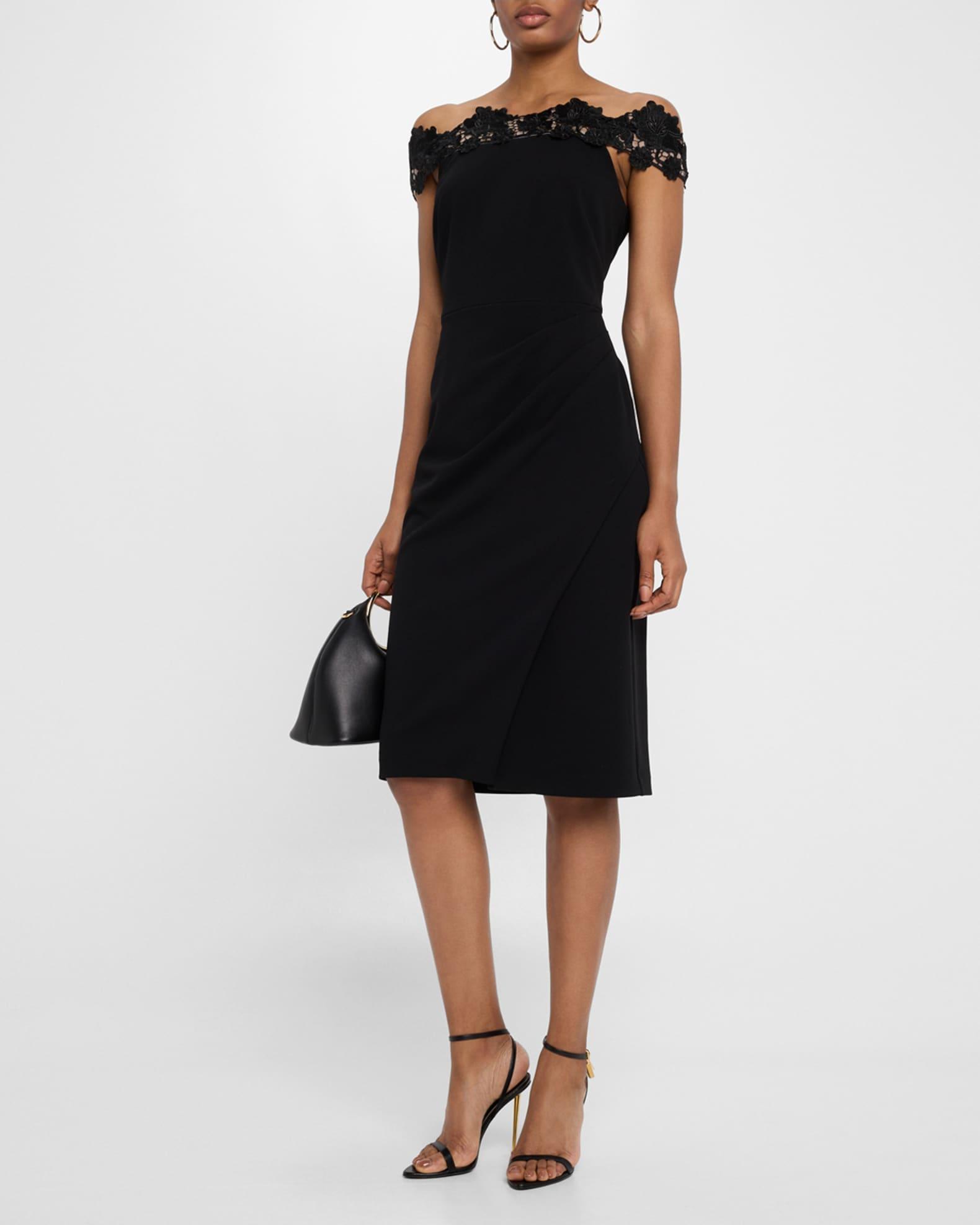 Off-Shoulder Crepe & Lace Midi Dress Product Image