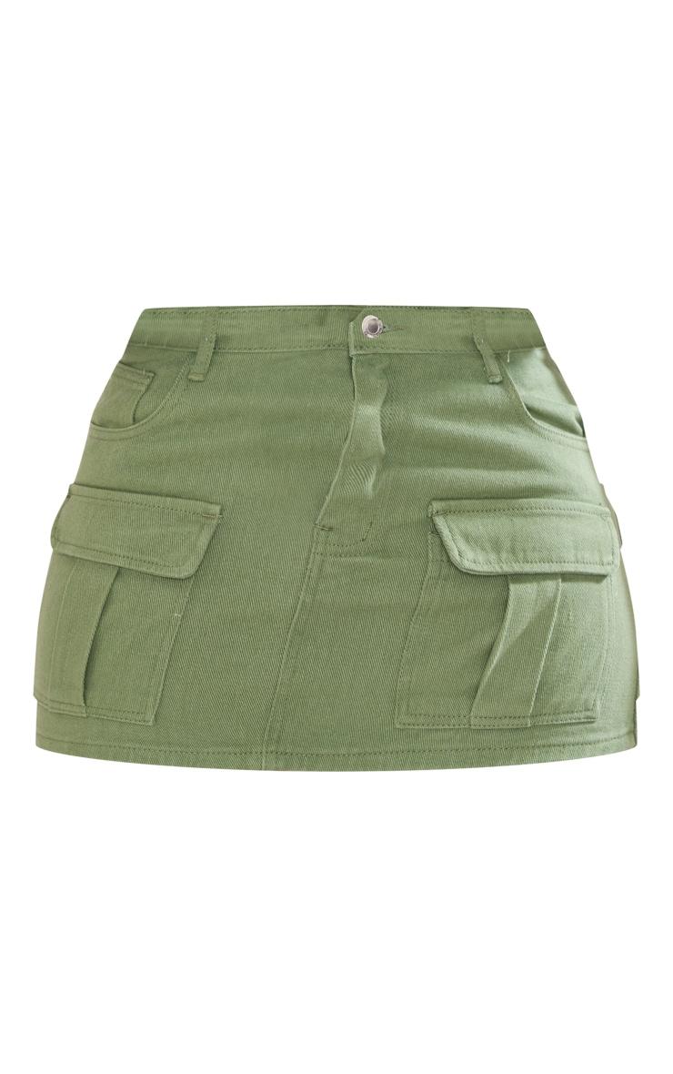 Shape Sage Khaki Washed Denim Low Rise Micro Mini Skirt Product Image