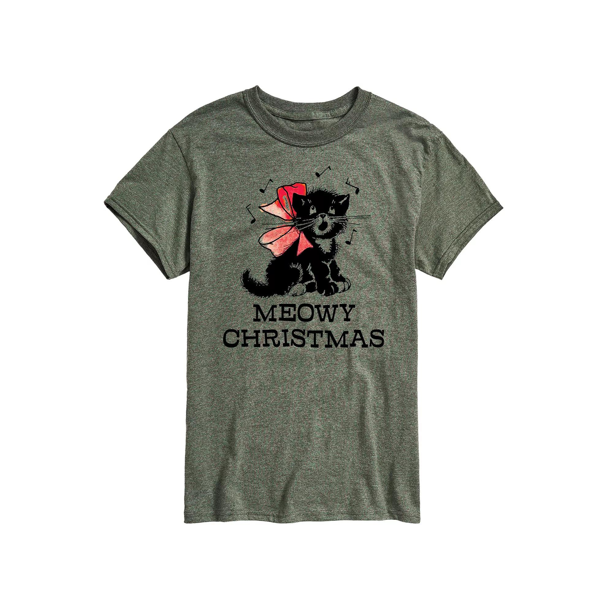 Men's Vintage Meowy Christmas Graphic Tee,  Product Image