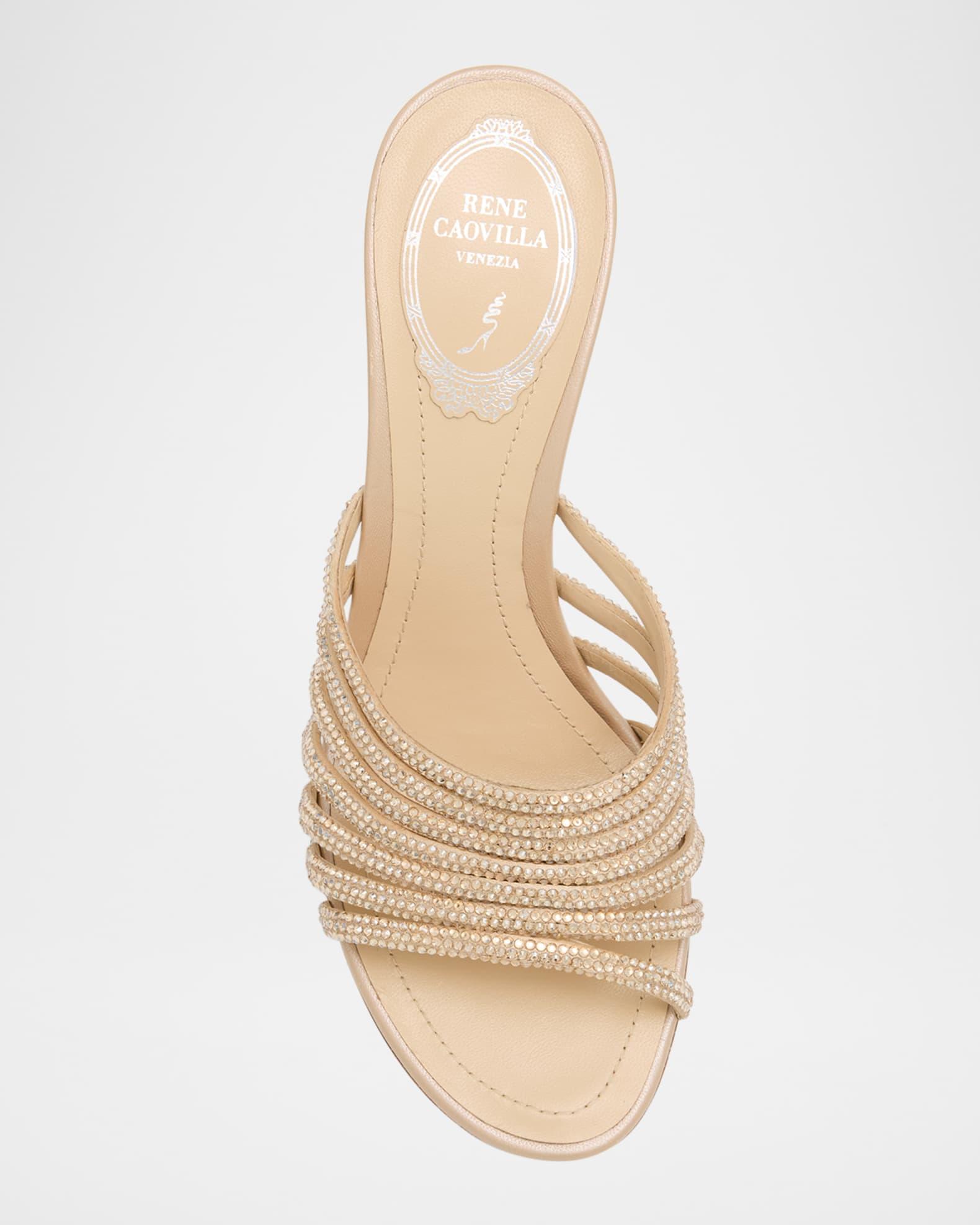 Satin Crystal-Embellished Strappy Wedge Slides Product Image